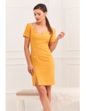 Elegant dress with a Carmen neckline, mustard 0484 - Online store - Boutique